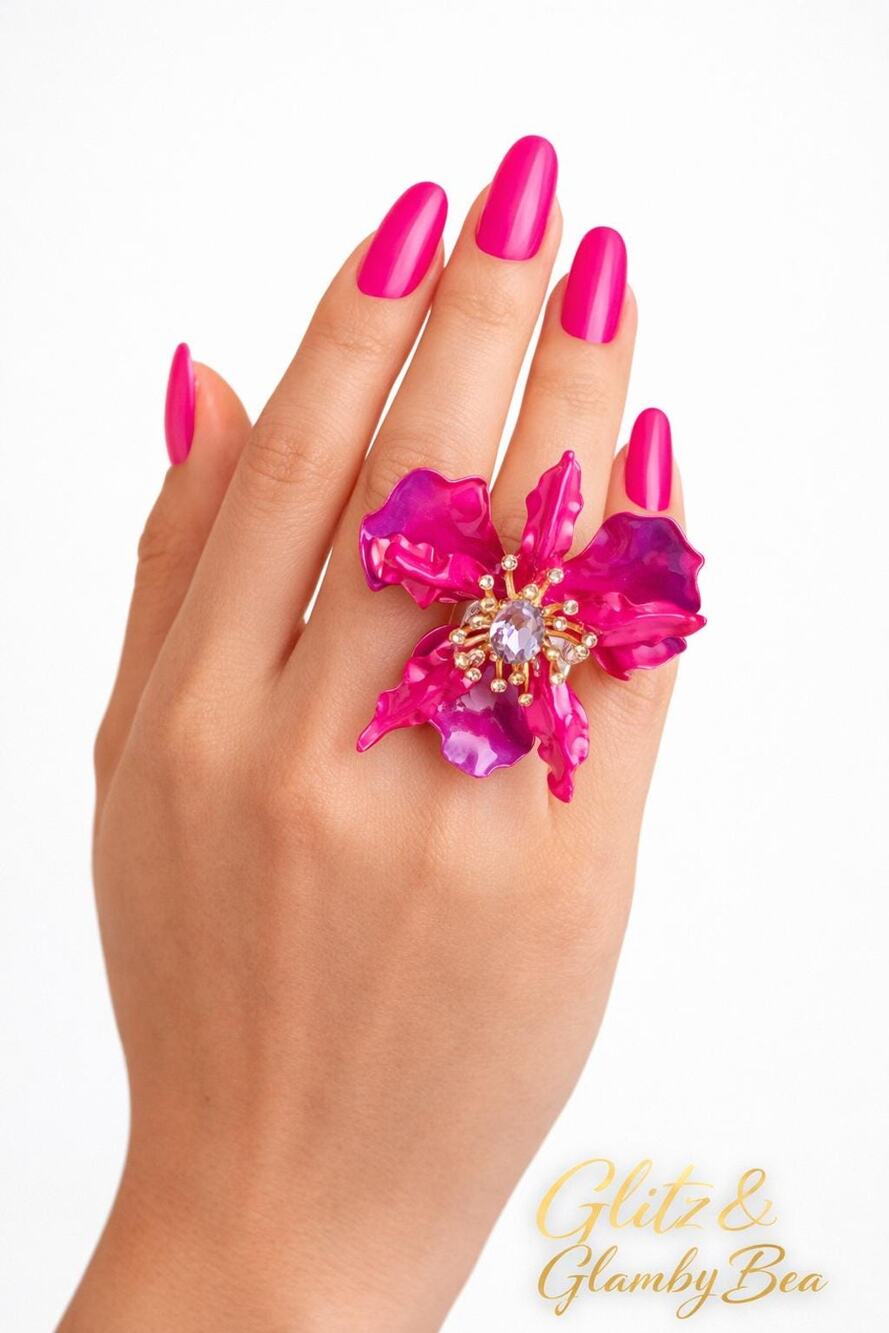 Betsey Johnson large orchid cocktail Purple Pink Stretch Ring